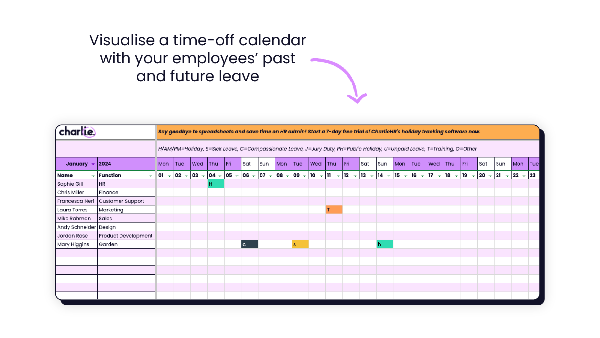 Visualise a time-off calendar with your employees’ past and future leave