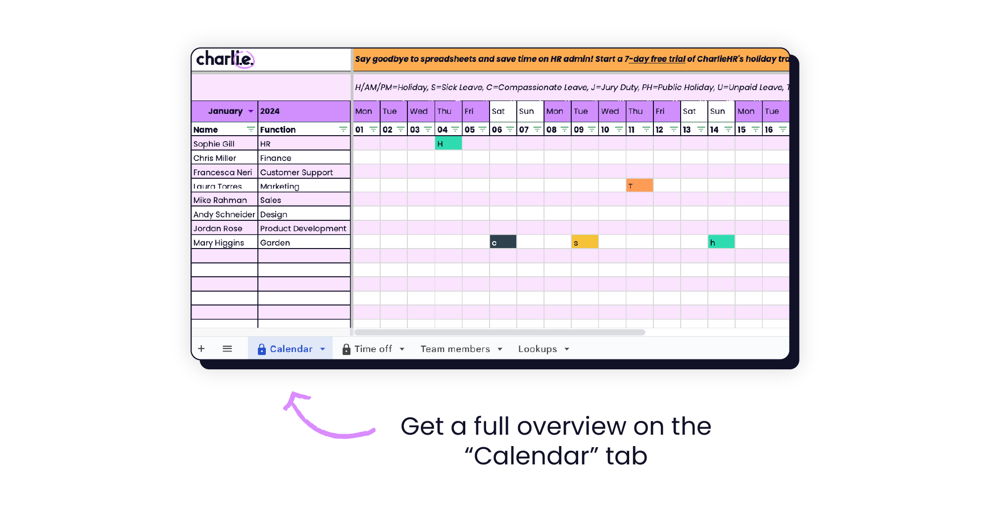 Get a full overview with the time-off calendar