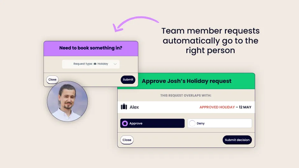 Team member requests go to the right person manage time off.webp