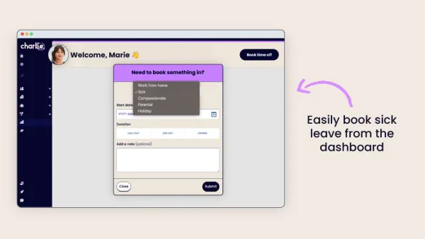 Easily book sick leave in Charlie
